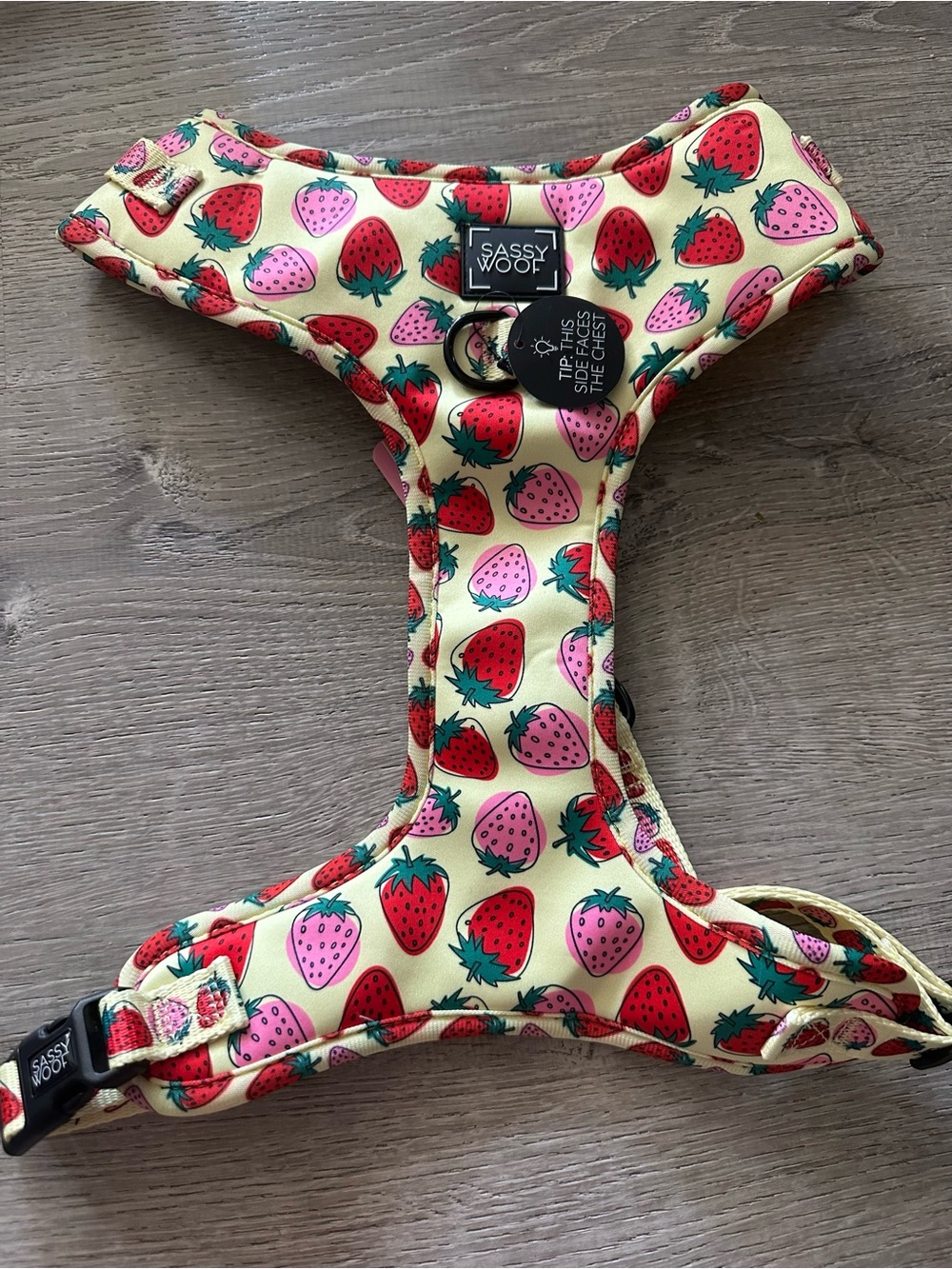 Sassy Woof Strawberry Print Yellow Dog Harness size XL